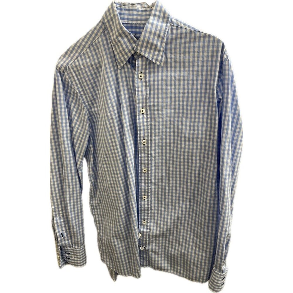 VAN LAACK Shirt Mens Medium Blue  & White Gingham Check